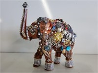 Bejeweled Wood Elephant 12in X 11in