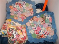 Vtg Quilted Pillow Cover & Doily, Hot Pad Loopers