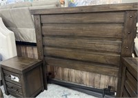 Rustic Wood Queen Size Headboard & Nightstand