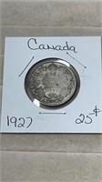 1927 Canadian Silver 25 Cent Coin