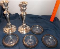 Emmire Pewter Candle Sticks & Silver Rim Coasters