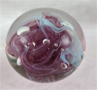 Vintage B Clark Art Glass Paperweight, Pink &