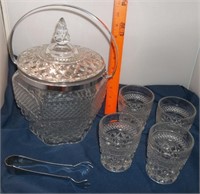 Vtg Wexford? Ice Bucket, Tongs, 4 Rocks Glasses