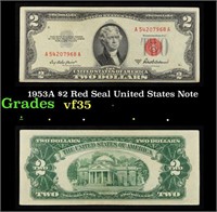 1953A $2 Red Seal United States Note Grades vf++