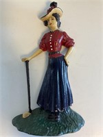 Vintage Cast Iron Golf Woman 8.5in Tall Door Stop