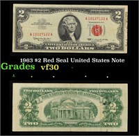 1963 $2 Red Seal United States Note Grades vf++