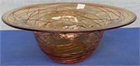 Handblown Threaded Glass Bowl in Amber