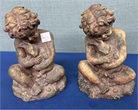 Pair Garden Statues “ Child Holding Bunny” 10” h