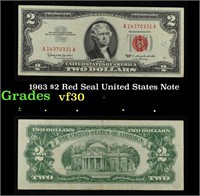 1963 $2 Red Seal United States Note Grades vf++