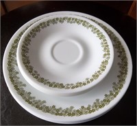4 Vtg Corelle Green Daisy Saucers & 8.5" Plates