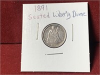 1891 UNITED STATES SILVER SEATED DIME