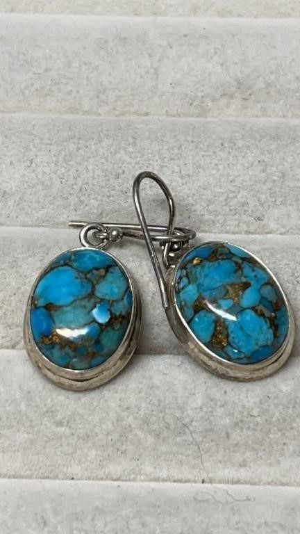 Sterling Silver Oval Turquoise Earrings 925