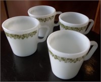 4 Vtg Pyrex Green Daisy Coffee Mugs