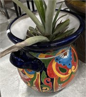 Colorful Flower Pot with Pinapple Plant 13” w x14'