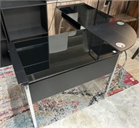 Black L Shaped Desk with Partial Glass Top
62”x62