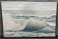 Angry Ocean with Oil Accents in Wood Grain Style
