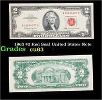1963 $2 Red Seal United States Note Grades Select
