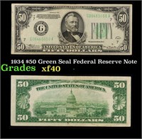 1934 $50 Green Seal Federal Reserve Note Grades xf