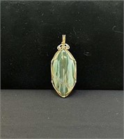 Gold Wire & Green Agate Pendant