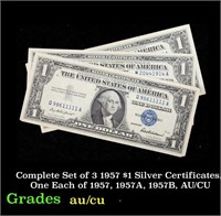 Complete Set of 3 1957 $1 Silver Certificates, One