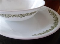 Vtg Corelle Green Daisy Serving Bowl & Platter