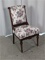 Vintage Wooden & Floral Fabric Parlor Chair