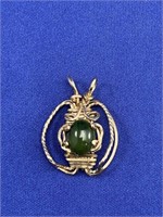 Gold Wire & Green Jade Pendant