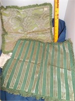 Vtg Green Satiny Fringe Pillow Covers