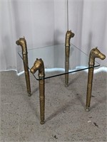 Glass Side Table w/ Gold Tone Horse Legs