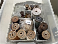 Tote of Vintage Thread Spools