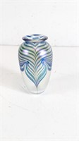 Eickholt Blue Art Glass Pulled Feather Vase