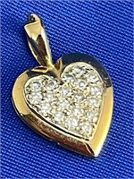 14K Gold Heart Pendant w 19 Diamonds