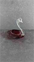 Duncan Miller Art Glass Ruby 8" Swan Dish