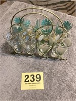 Mid century  juice glasses and carrier