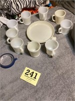 9 fire king cups with fire king dish