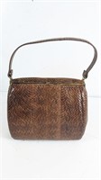 Vtg 1950's Snakeskin Brown Handbag w Goldtone