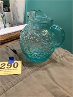 Aqua blue glass pitcher