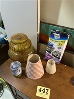 3 lamp shades (1 is glass) ziploc space bags and