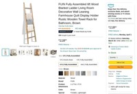 FB2553  FUIN Wood Blanket Ladder 6 ft Brown