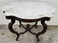 Antique Marble Top Side Table on Wheels ,