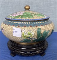 Vintage Cloisonné Bowl With Lid and Stand