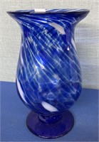 Blue Blown Glass Vase 11 “ h