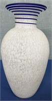 White Confetti Glass Vase with Blue Glass Trim