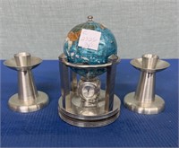 Small Clock with Globe , Pair of Pewter