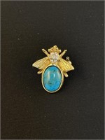Vintage Bumble Bee Brooch w Turquoise Cabochon