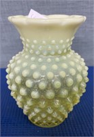 Vintage Yellow Fenton Hobnail Glass Vase 5” h