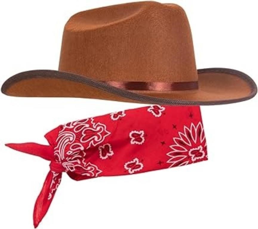 Junior Brown Cowboy Hat With Red Bandana