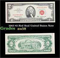 1963 $2 Red Seal United States Note Grades Choice