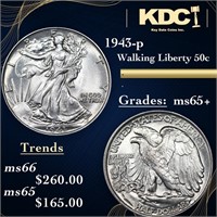 1943-p Walking Liberty Half Dollar 50c Grades GEM+