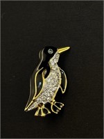 Vintage Enamel Rhinestone Penguin Brooch